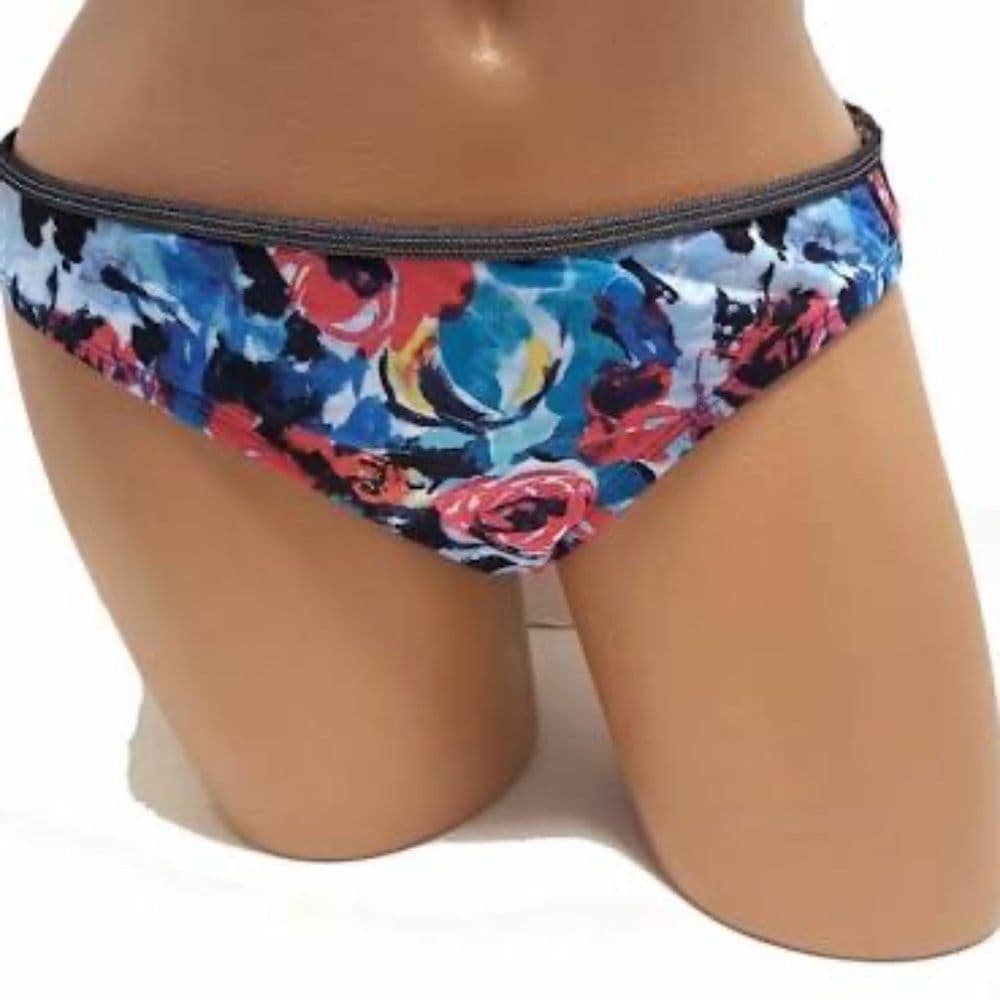 Kenneth Cole: Floral Print with Denim Detail Bikini Bottom - Size Large