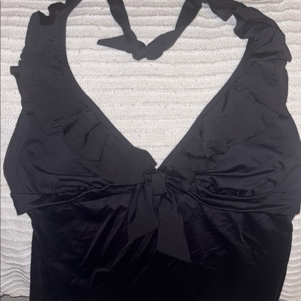 Kenneth Cole Reaction: Black Bikini Tankini Top - Halter Ruffle & Bow Detail - Thumbnail 5