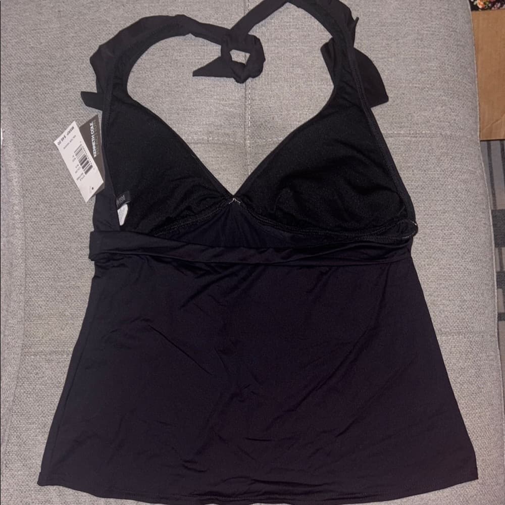 Kenneth Cole Reaction: Black Bikini Tankini Top - Halter Ruffle & Bow Detail