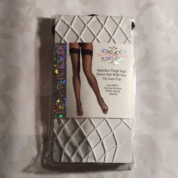 Be Wicked: White Spandex Thigh High Fence Net​ - Thumbnail 2