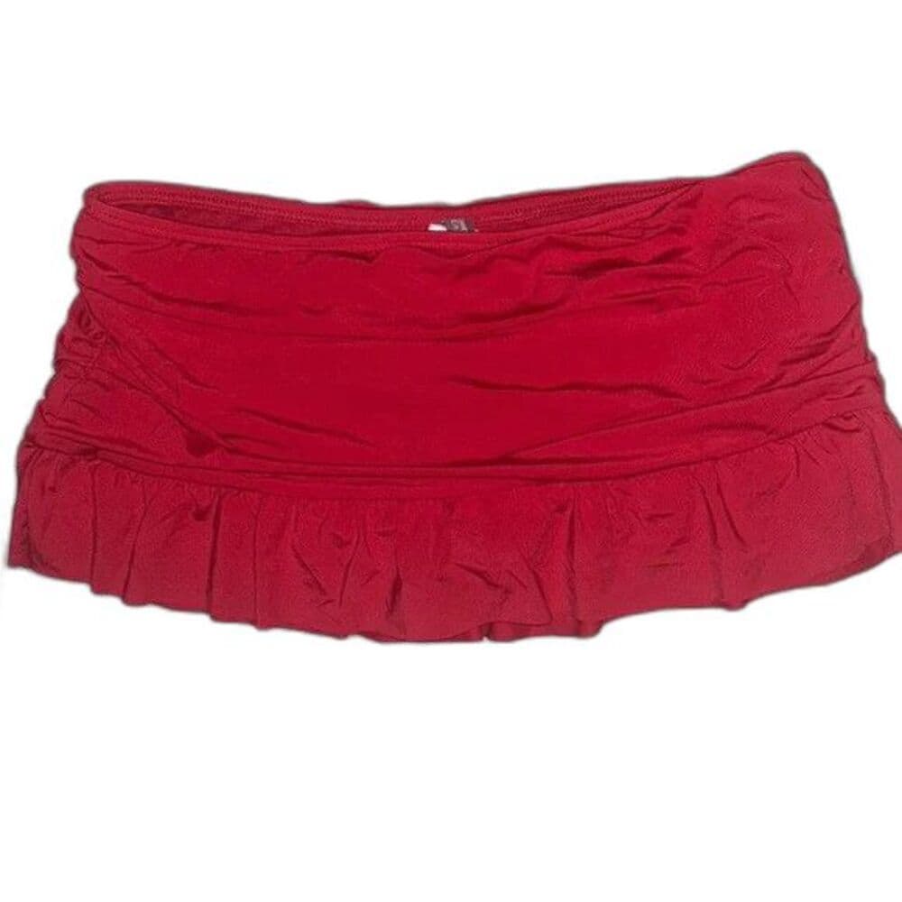 Kenneth Cole Reaction: Red Ruched Ruffle Skirted Bikini Bottom NWT size small - Thumbnail 5