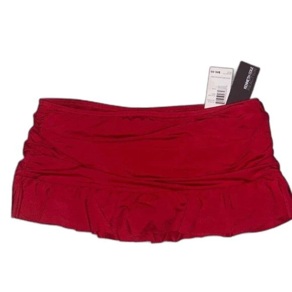 Kenneth Cole Reaction: Red Ruched Ruffle Skirted Bikini Bottom NWT size small