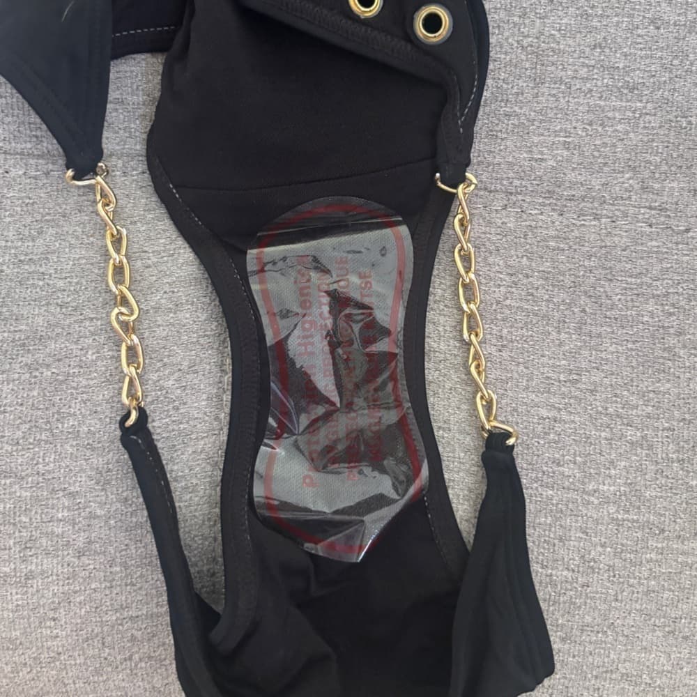 Forplay 2 Piece Black Gold Grommet and chain Bikini Set - Thumbnail 3