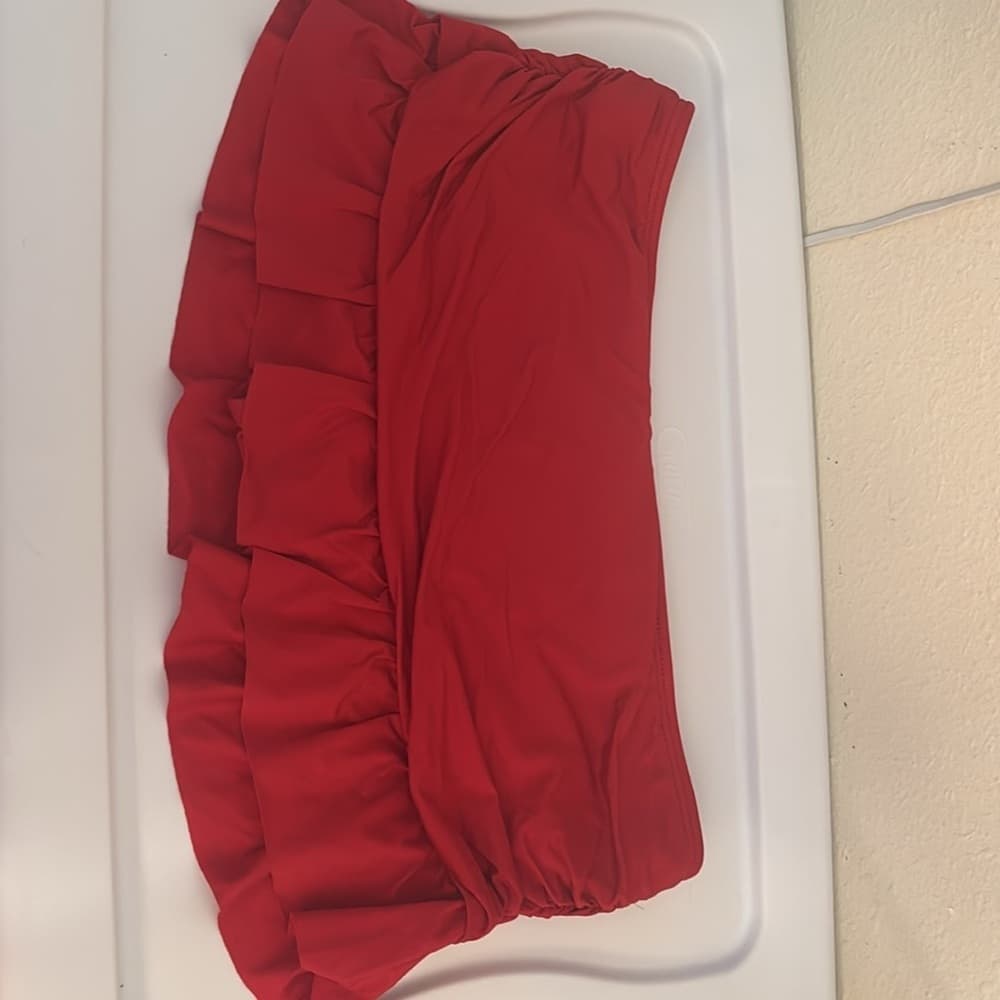Kenneth Cole Reaction: Red Ruched Ruffle Skirted Bikini Bottom - Thumbnail 5