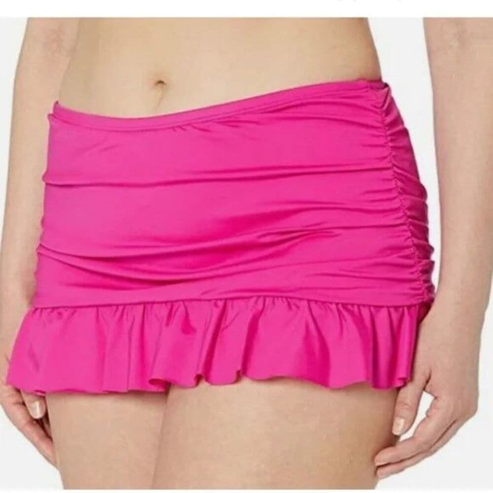 Kenneth Cole Reaction: Red Ruched Ruffle Skirted Bikini Bottom NWT size small - Thumbnail 3