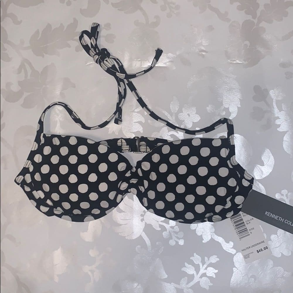 Kenneth Cole Reaction Polka Dot Halter Bikini Top Size S NWT Swimwear