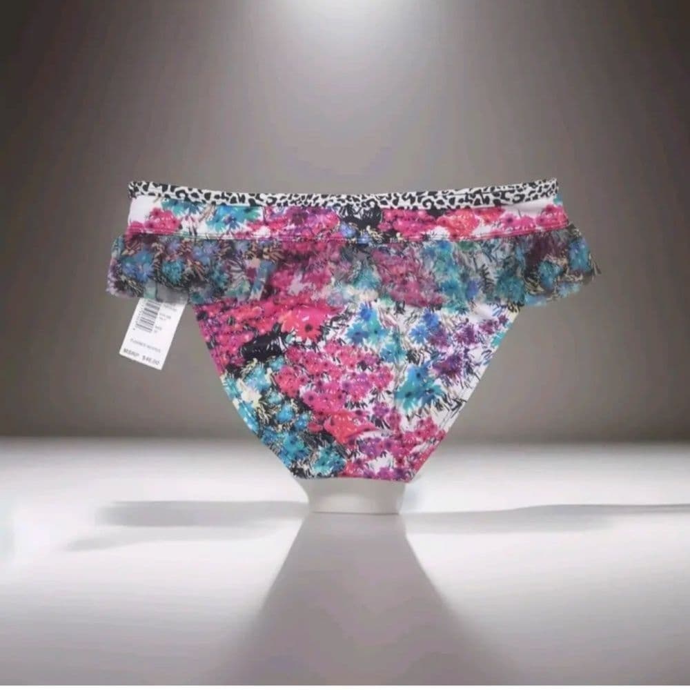 Kenneth Cole New York: Floral Mesh Ruffle Hipster Bikini Bottom - Thumbnail 2