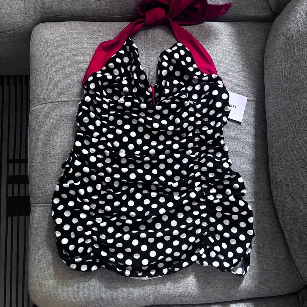 Lolita Girl Retro Pin-Up Bikini – Black White Polka Dot 2-Piece Swimsuit​ SMALL - Thumbnail 6
