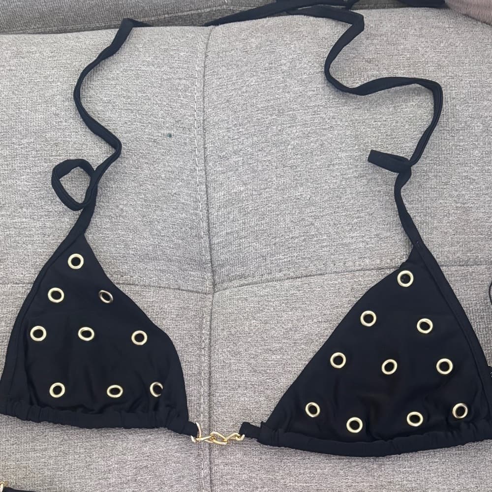 Forplay 2 Piece Black Gold Grommet and chain Bikini Set - Thumbnail 2