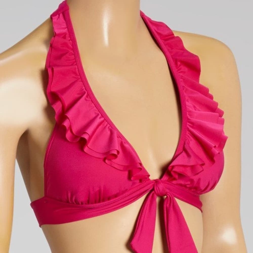 Pink Ruffle-Licious Banded Halter Bikini Top (Size XL) - Thumbnail 2