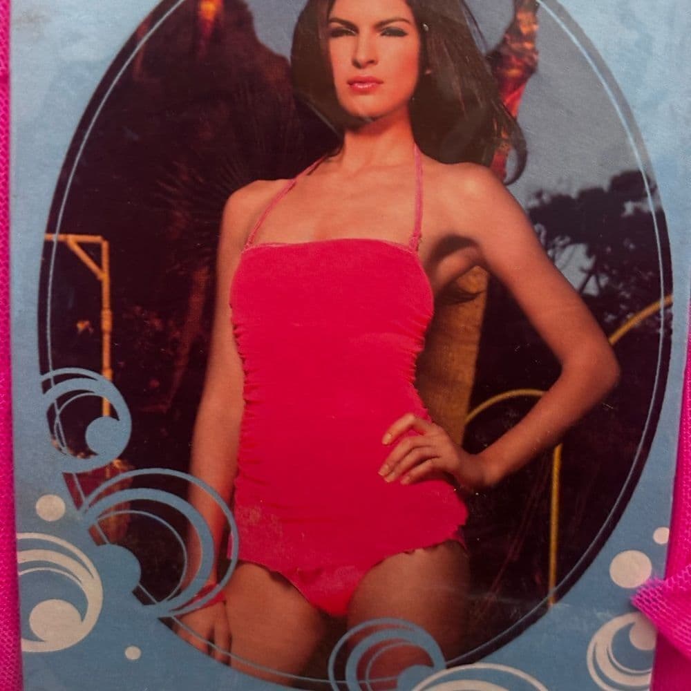 Leg Avenue Skinny Dip Small Swimwear Ruched Mesh Halter Swimsuit - Hot Pink - Thumbnail 6