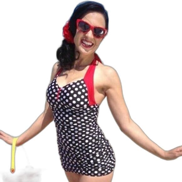 Lolita Girl Retro Pin-Up Bikini – Black White Polka Dot 2-Piece Swimsuit​ - Thumbnail 10
