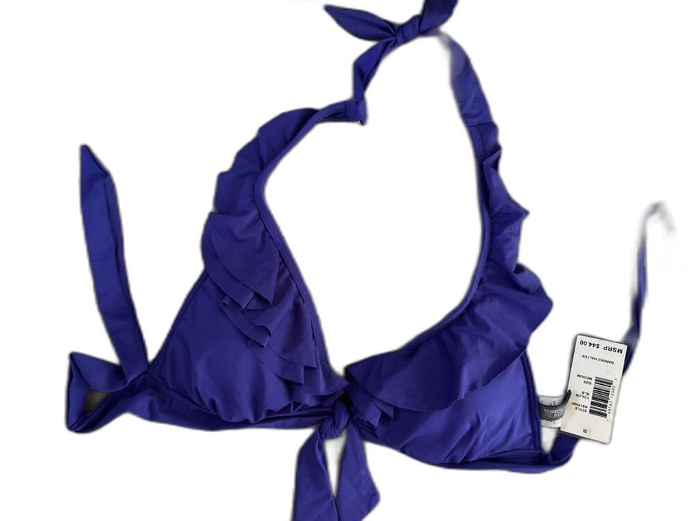 Kenneth Cole Reaction Purple Ruffle Banded Halter Bikini Top Size Medium - Thumbnail 2