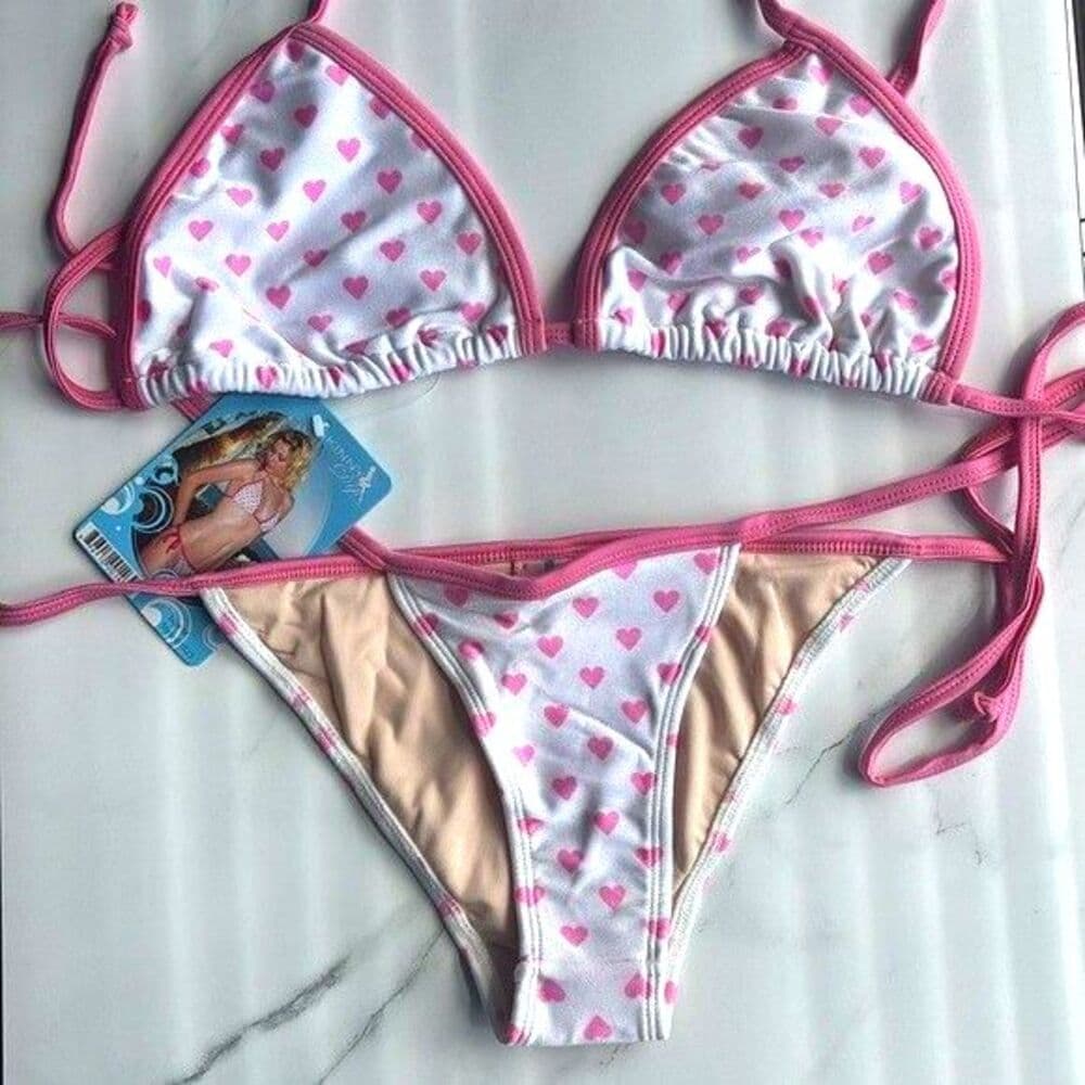 Skinny Dip Leg Avenue Pink Heart String Bikini Size Medium Y2K Barbie