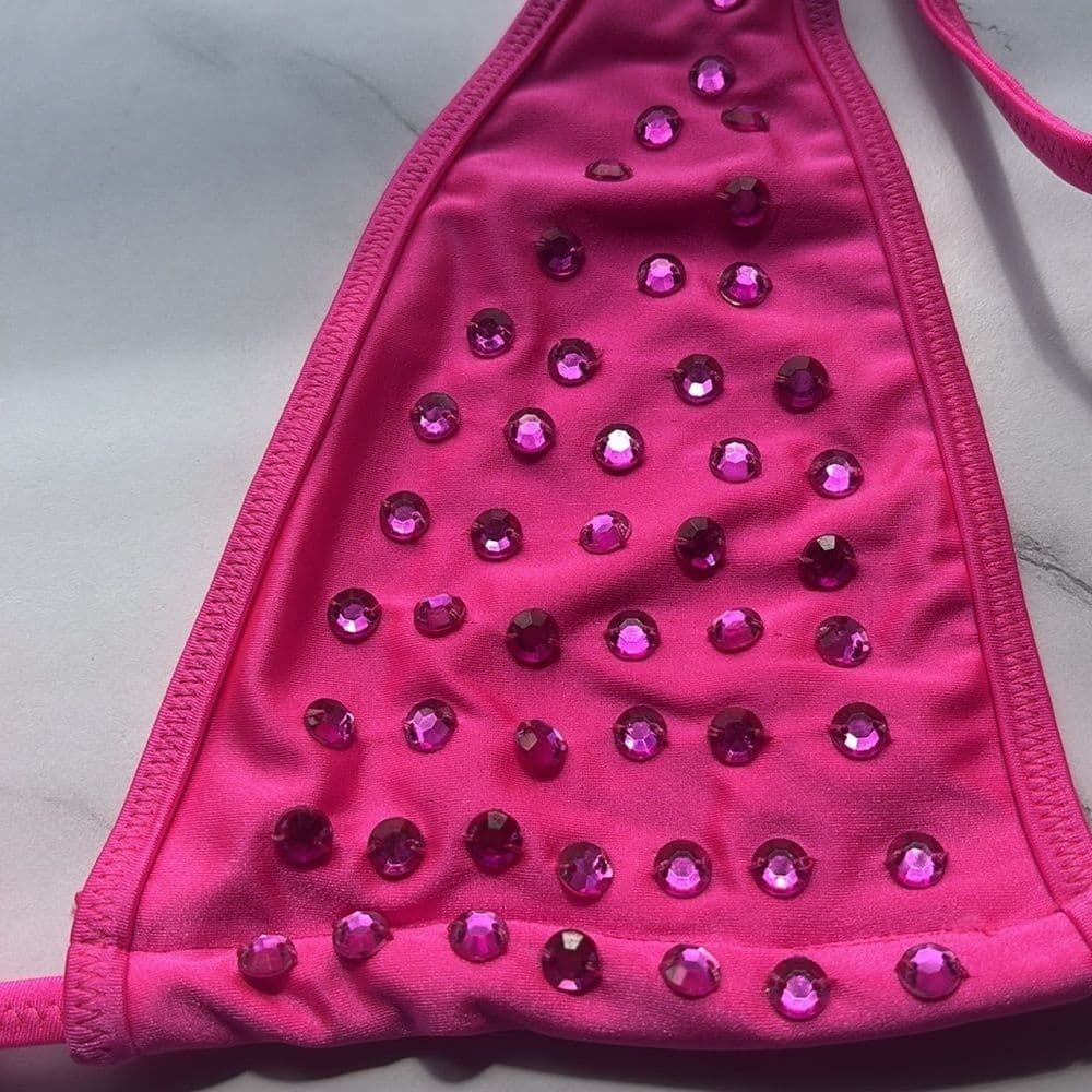 Skinny Dip: Bejeweled Hot Pink Halter Top & Bikini Bottom Set Size S/M​ - Thumbnail 2