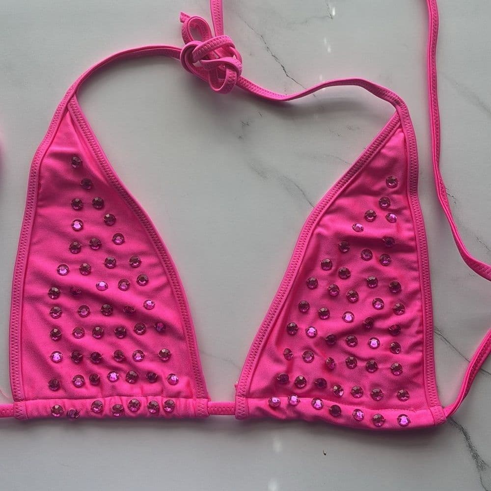 Skinny Dip: Bejeweled Hot Pink Halter Top & Bikini Bottom Set Size S/M​
