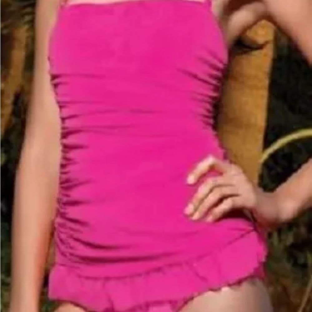 Leg Avenue Skinny Dip Small Swimwear Ruched Mesh Halter Swimsuit - Hot Pink - Thumbnail 3