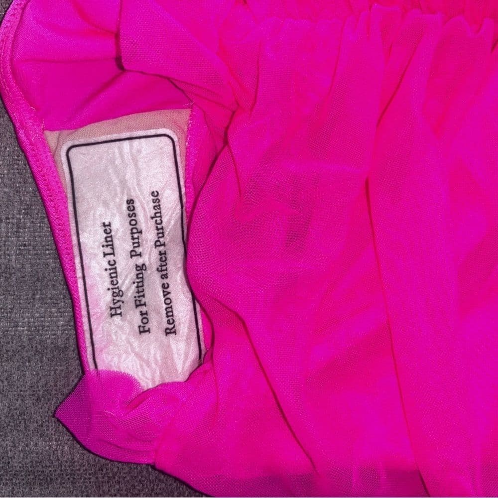 Leg Avenue Skinny Dip Small Swimwear Ruched Mesh Halter Swimsuit - Hot Pink - Thumbnail 4