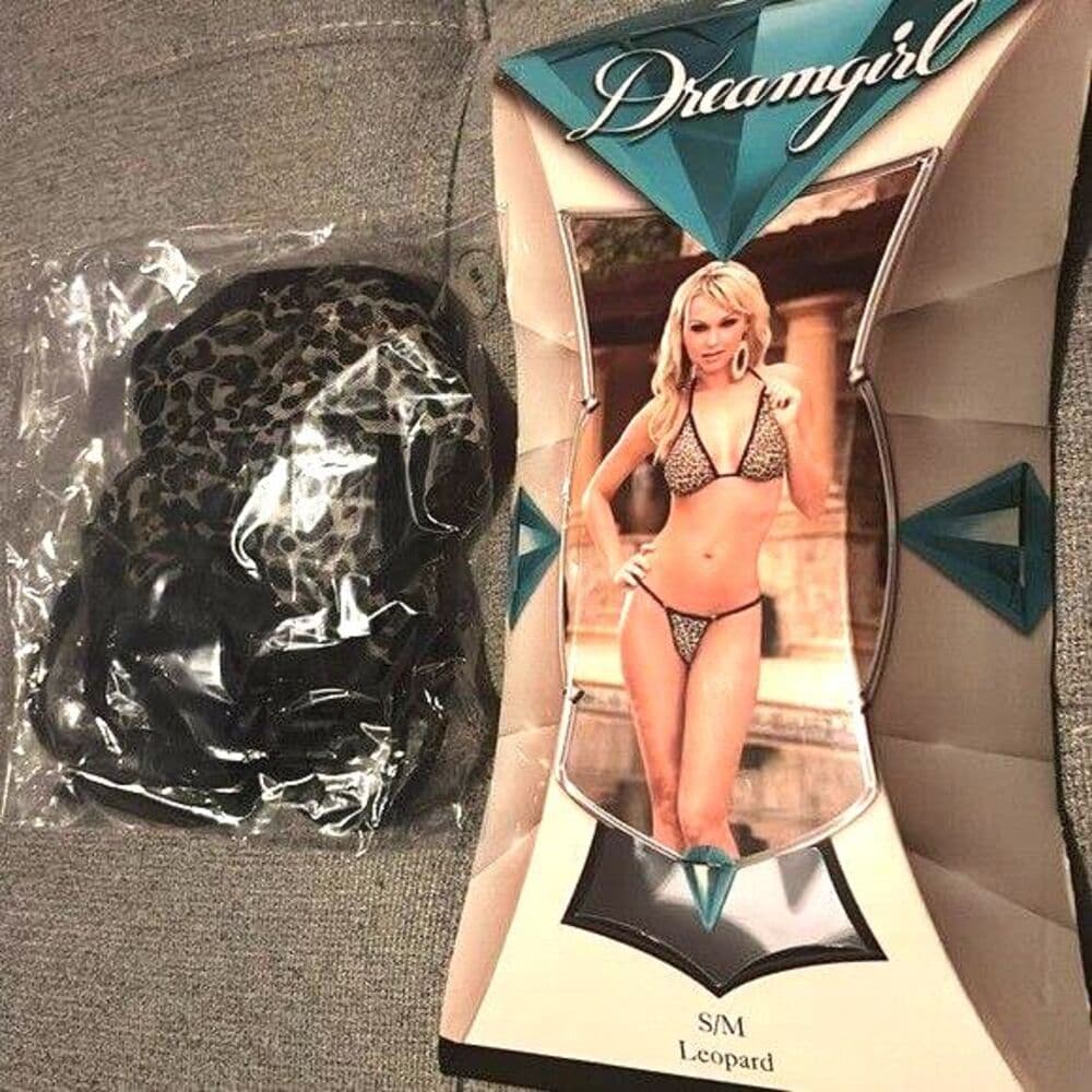 Dreamgirl: Sheer Leopard Lycra Net Bikini Top & Lined G-String Bottom Size M/L - Thumbnail 5