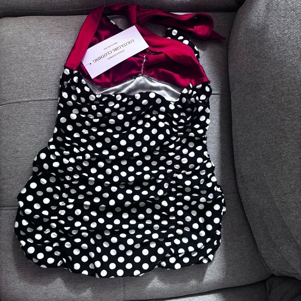 Lolita Girl Retro Pin-Up Bikini – Black White Polka Dot 2-Piece Swimsuit​ - Thumbnail 8