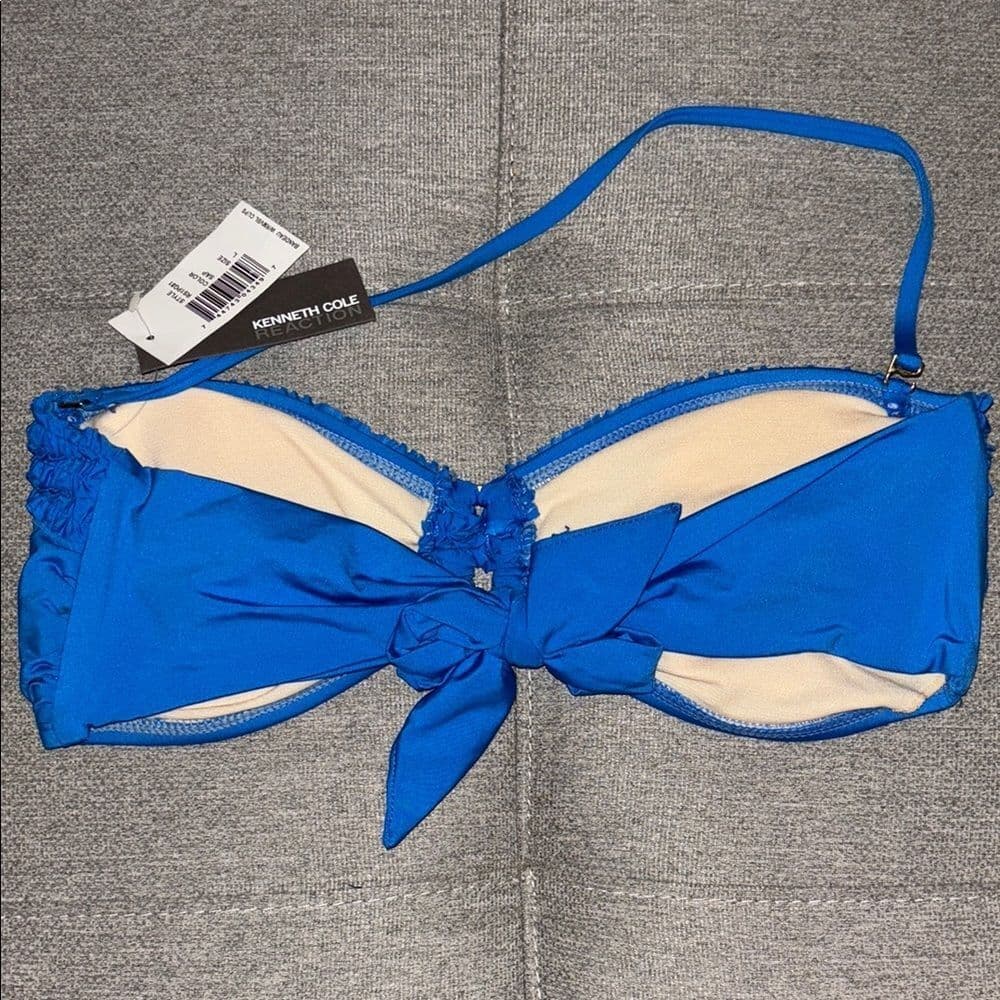 Kenneth Cole: Blue Bandeau Bikini Top with Ruching - Size Large