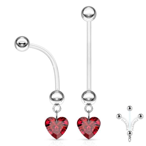 Pregnancy Red Heart Navel Ring – 14G BioFlex 1” Bar - Thumbnail 6