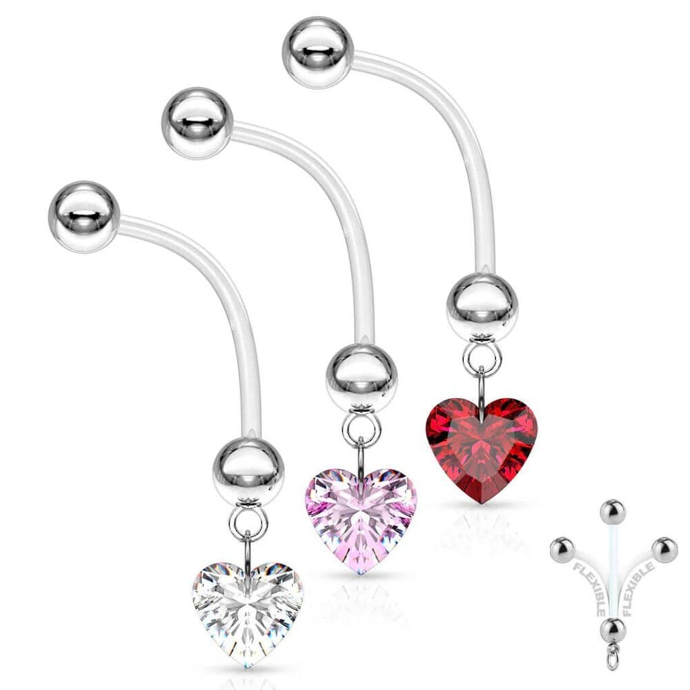 Pregnancy Red Heart Navel Ring – 14G BioFlex 1” Bar - Thumbnail 2