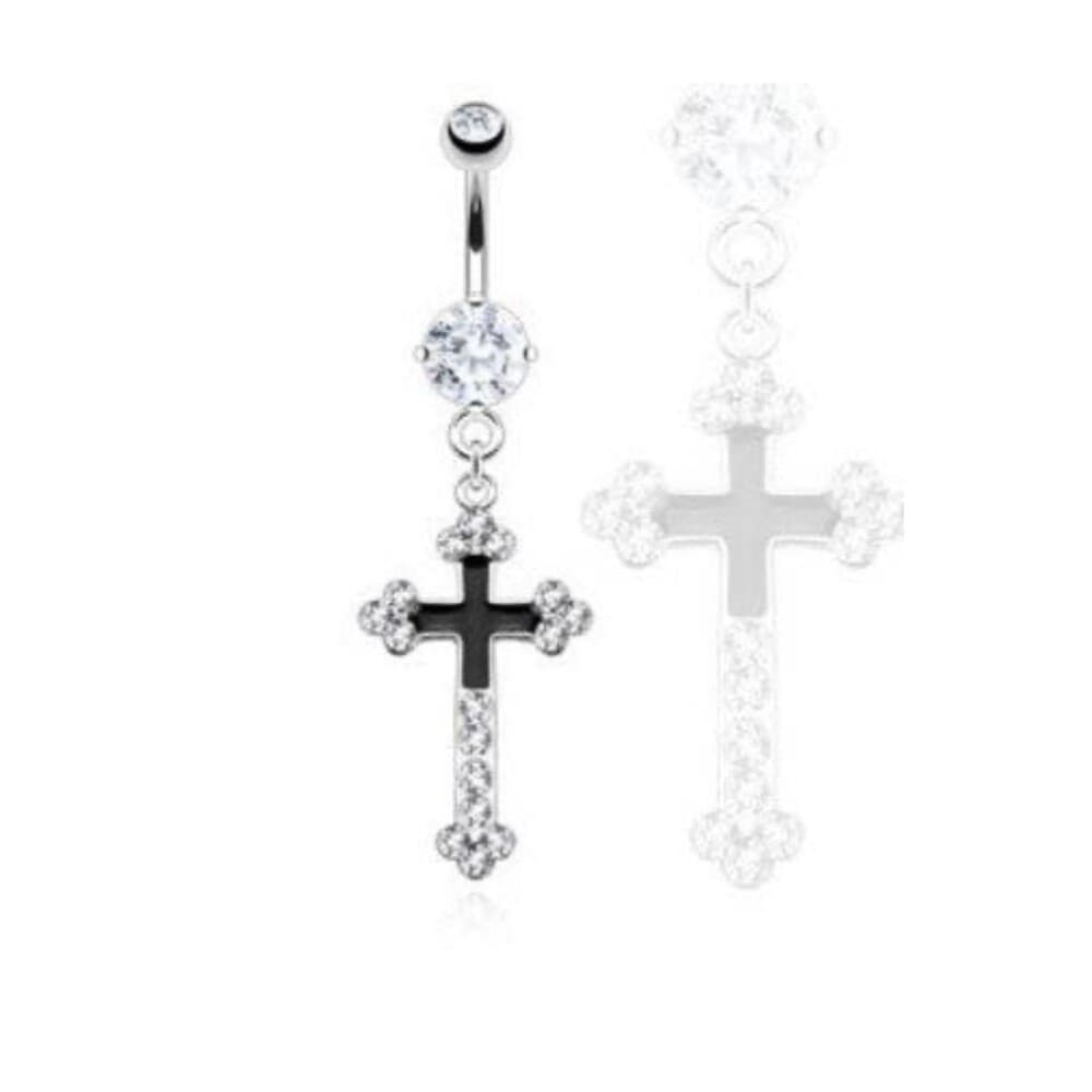 Hollywood Body Jewelry Multi CZ Black Epoxy Cross Navel Ring