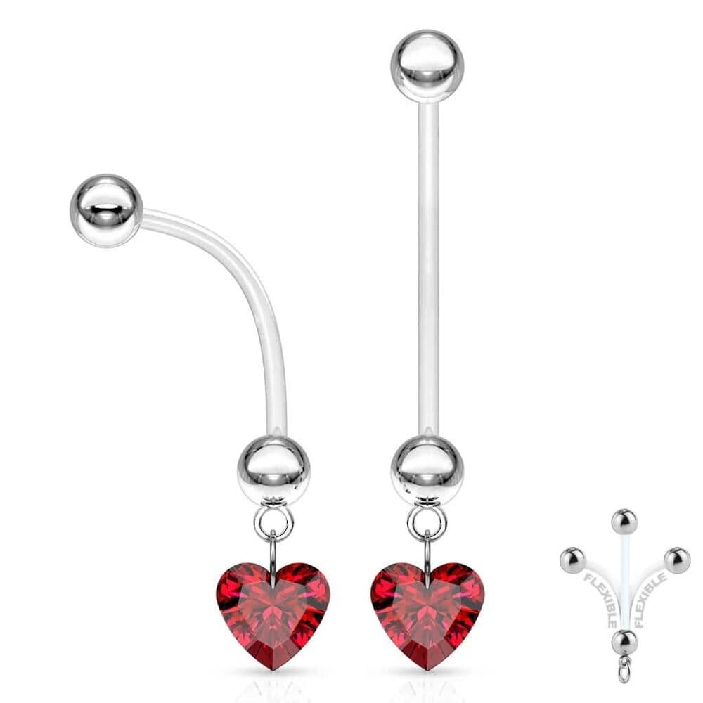 Pregnancy Red Heart Navel Ring – 14G BioFlex 1” Bar - Thumbnail 5