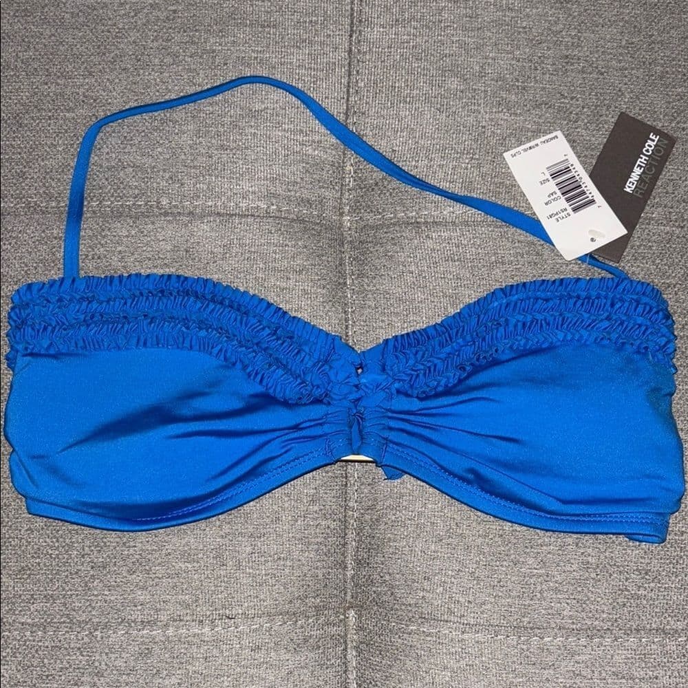 Kenneth Cole: Blue Bandeau Bikini Top with Ruching - Size Large - Thumbnail 2