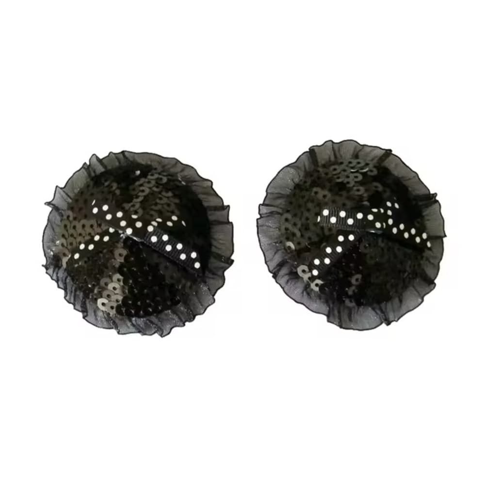 Black Sequin Pasties with Ruffle Trim – Playful Bow Accent - Thumbnail 2
