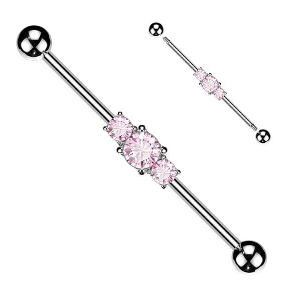 Industrial Barbell with Pink Multi CZ Rhombus – 14g, 1 1/2” - Thumbnail 3