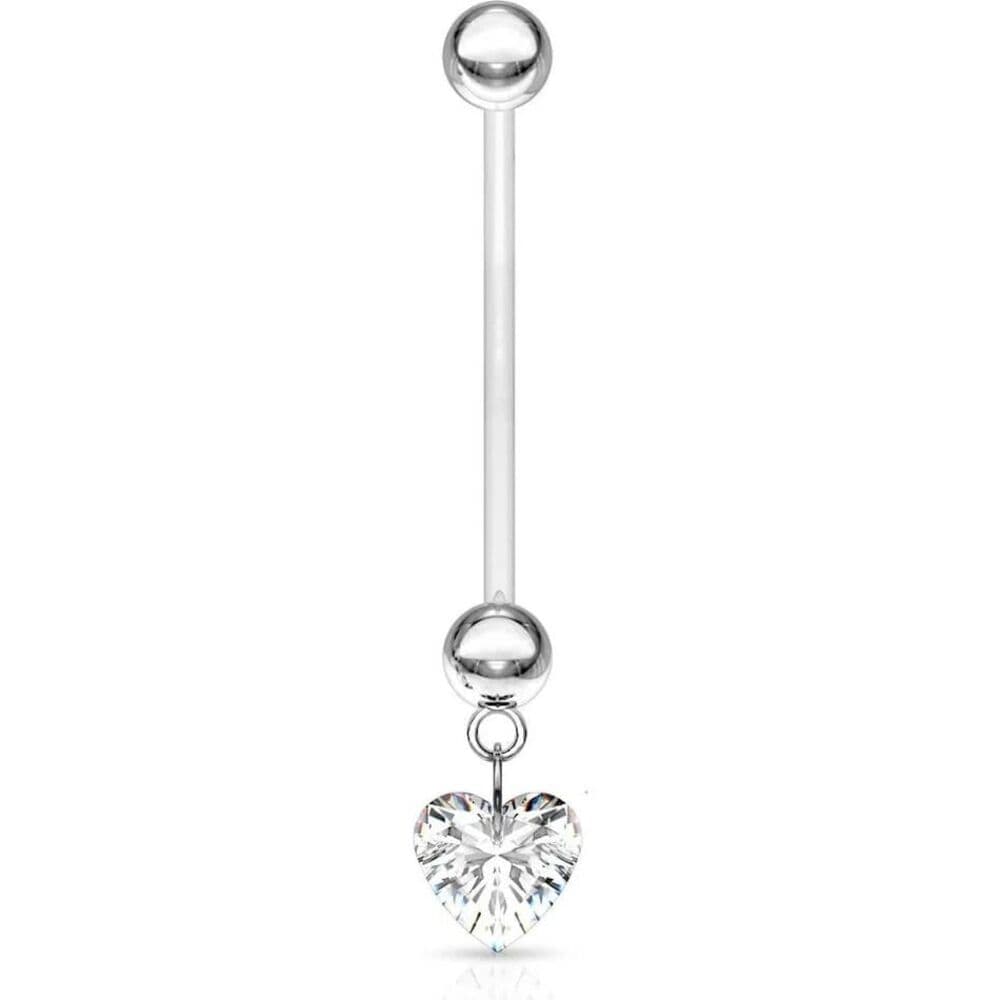 Pregnancy Clear Heart Navel Ring – 14G BioFlex 1” Bar - Thumbnail 6