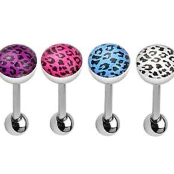 4-Pack Leopard Print Tongue Rings – 14G Surgical Steel Barbells - Thumbnail 2