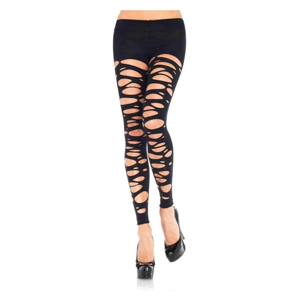 NWT Leg Avenue Black Tattered Distressed Footless Tights OS - Thumbnail 2