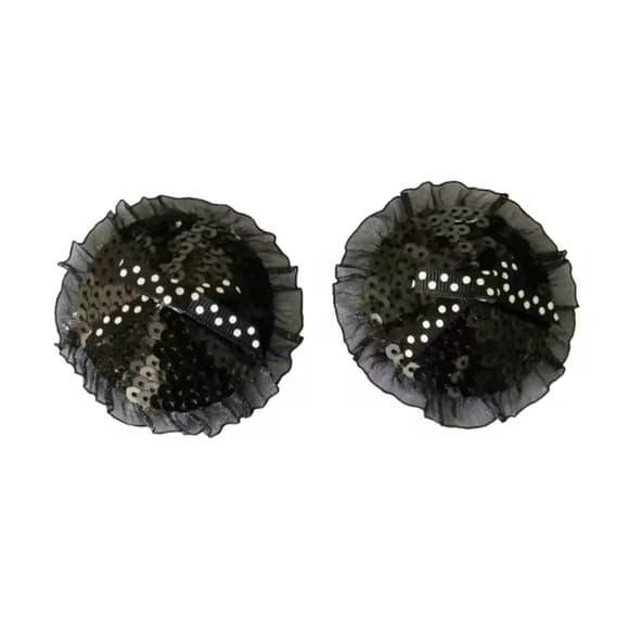 Black Sequin Pasties with Ruffle Trim – Playful Bow Accent - Thumbnail 3