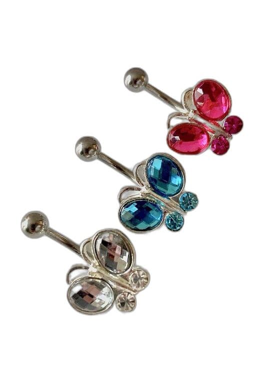 Cubic Zirconia Butterfly Belly Button Ring – 14G Stainless Steel - Thumbnail 5