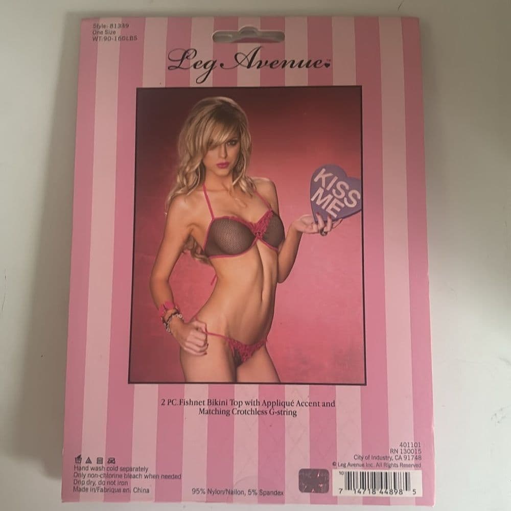 Leg Avenue Fishnet Top G-String Set Festival Rave Pink NWT One Size - Thumbnail 2
