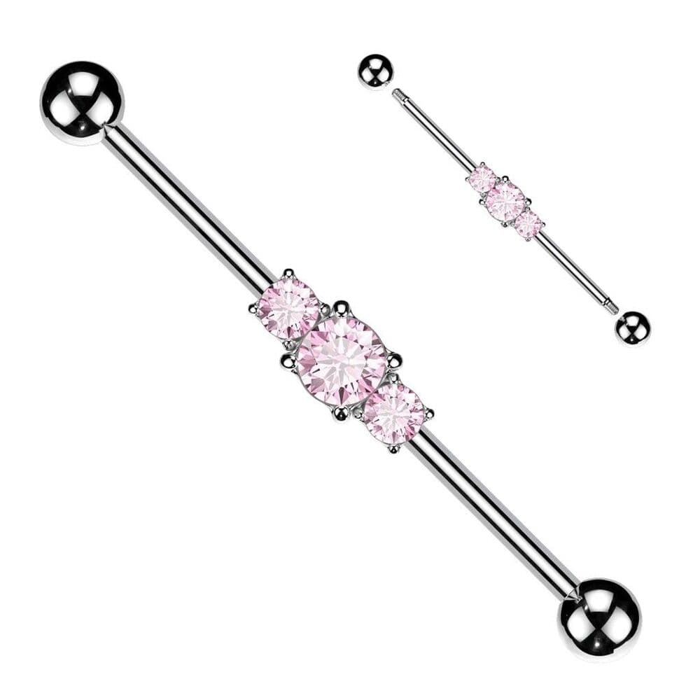 Industrial Barbell with Pink Multi CZ Rhombus – 14g, 1 1/2” - Thumbnail 2