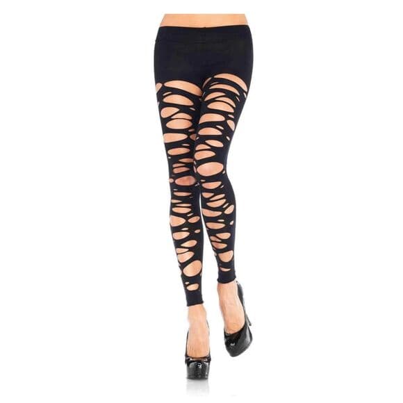 NWT Leg Avenue Black Tattered Distressed Footless Tights OS - Thumbnail 3