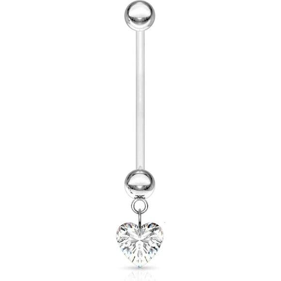 Pregnancy Clear Heart Navel Ring – 14G BioFlex 1” Bar - Thumbnail 7