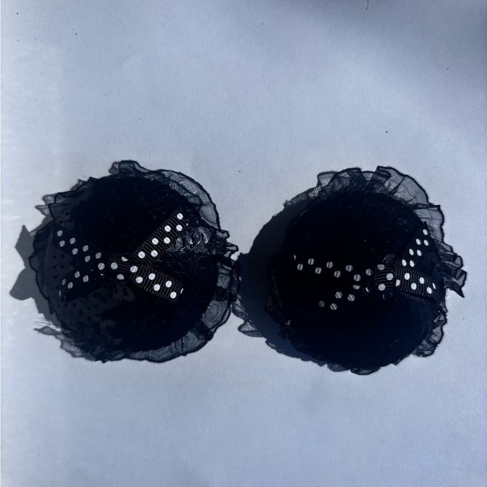 Black Sequin Pasties with Ruffle Trim – Playful Bow Accent