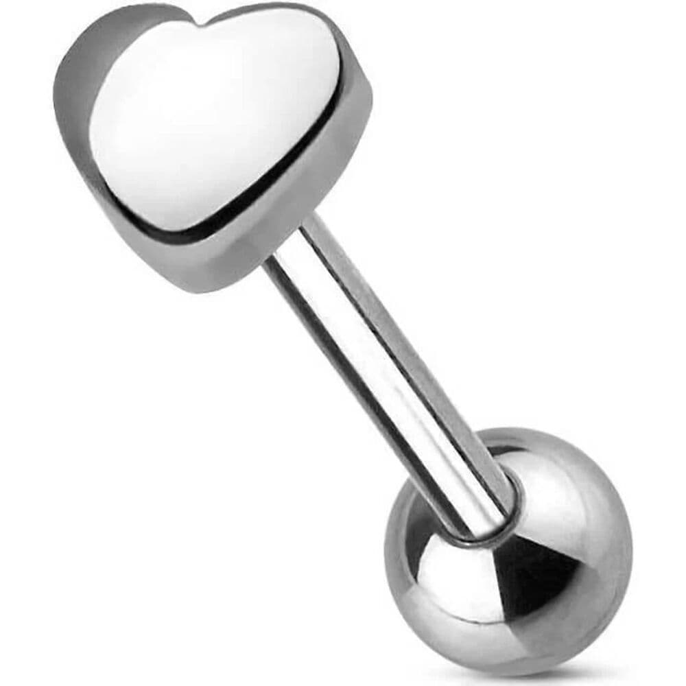 5mm Heart Tongue Ring Stainless Steel 14G 5/8” Piercing Barbell - Thumbnail 2