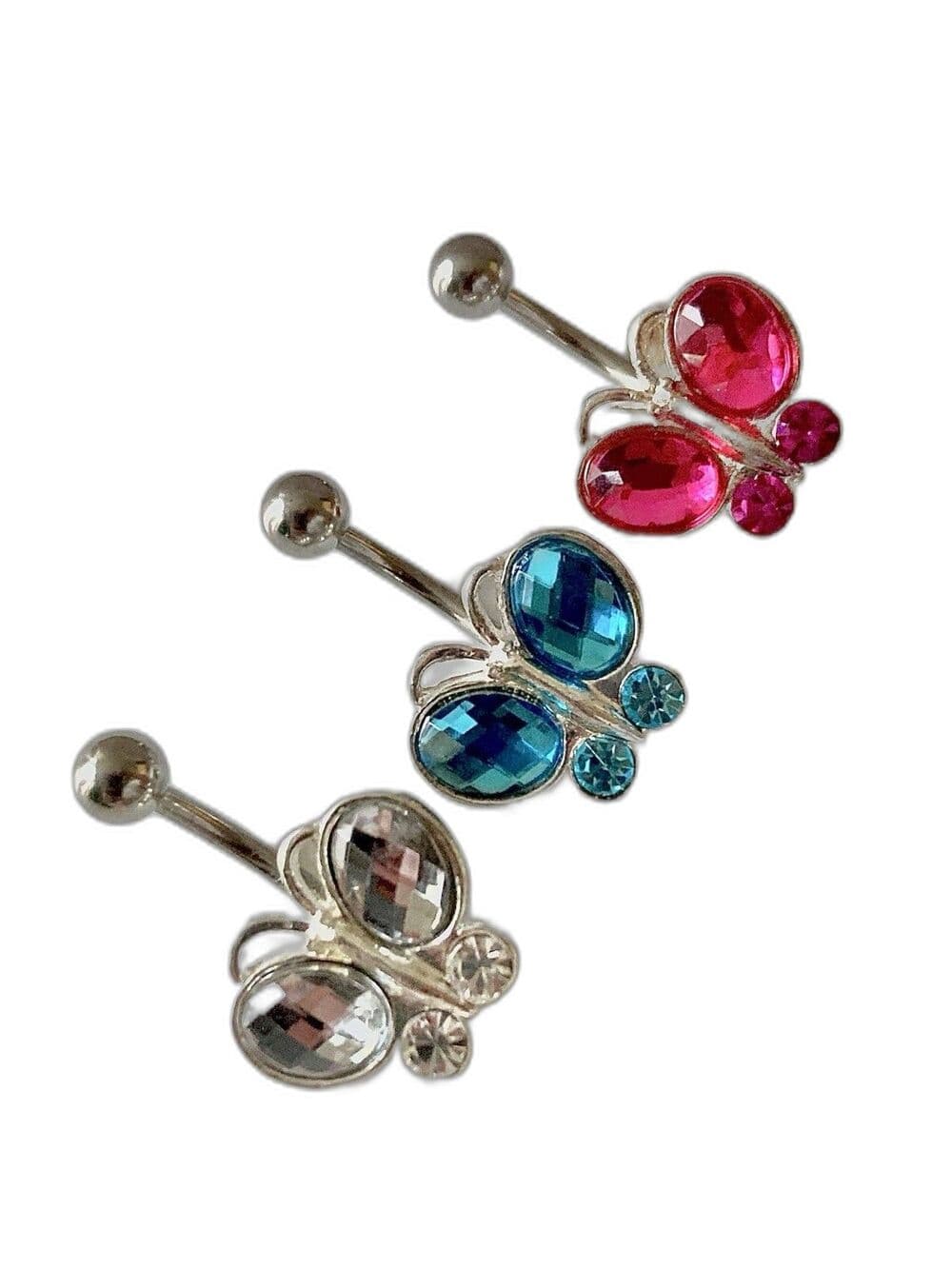 Cubic Zirconia Butterfly Belly Button Ring – 14G Stainless Steel - Thumbnail 4