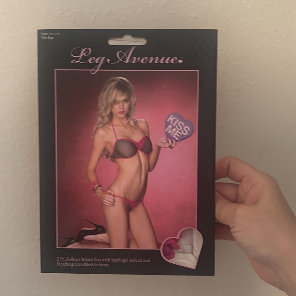 Leg Avenue Fishnet Top G-String Set Festival Rave Pink NWT One Size - Thumbnail 3