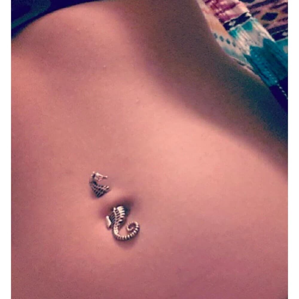 Mystical Seahorse Dangle Navel Ring 14G Belly Button Piercing – Bronze Finish