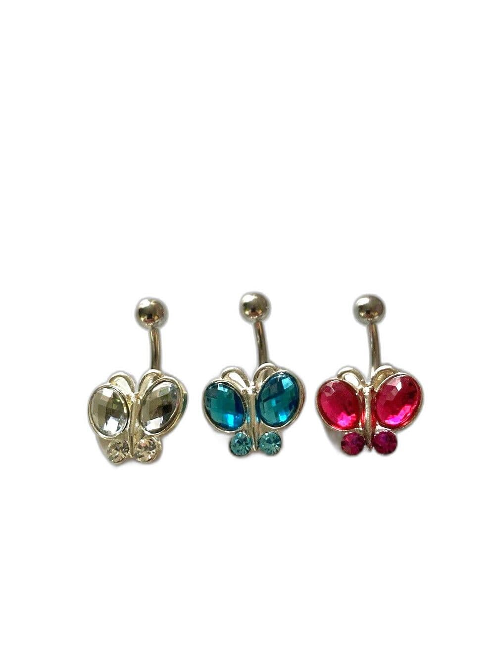 Cubic Zirconia Butterfly Belly Button Ring – 14G Stainless Steel