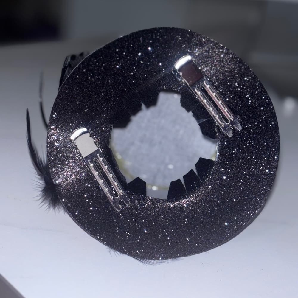 Leg Avenue Black Rose Clip-On Mini Top Hat with Glitter & Feather - Thumbnail 5