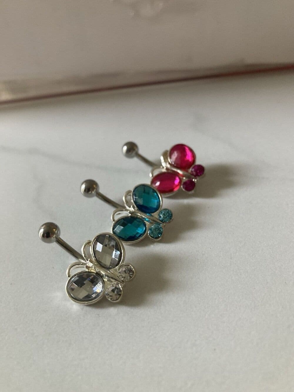 Cubic Zirconia Butterfly Belly Button Ring – 14G Stainless Steel - Thumbnail 2