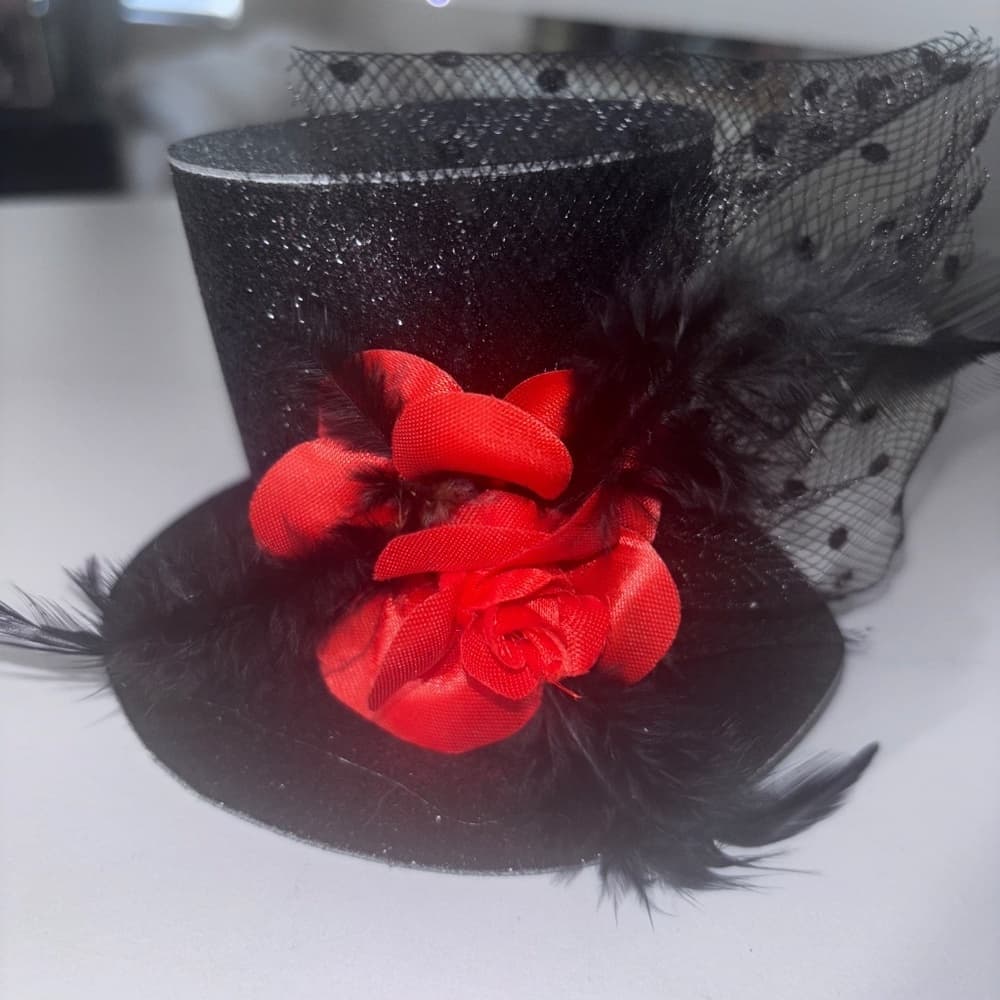Leg Avenue Black Rose Clip-On Mini Top Hat with Glitter & Feather - Thumbnail 2